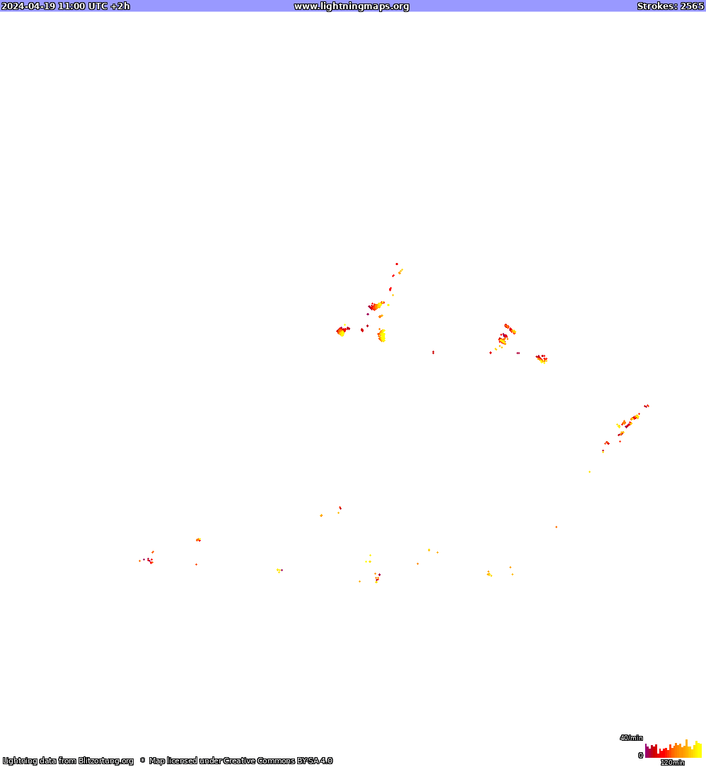 Mapa wyładowań Ameryka Północna 2024-04-19 (Animacja)