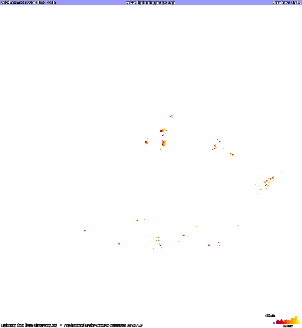 Carte de la foudre North America 19/04/2024 (Animation)