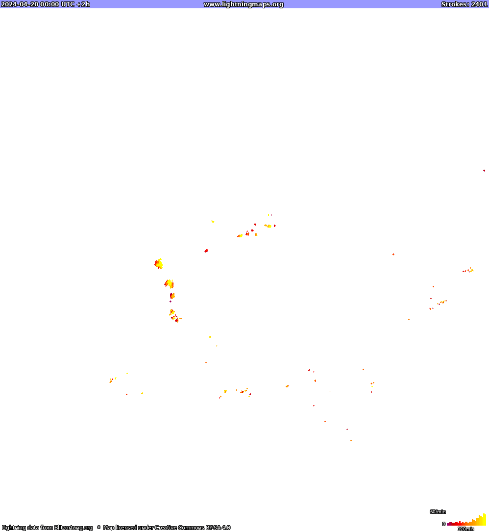 Lightning map North America 2024-04-20 (Animation)