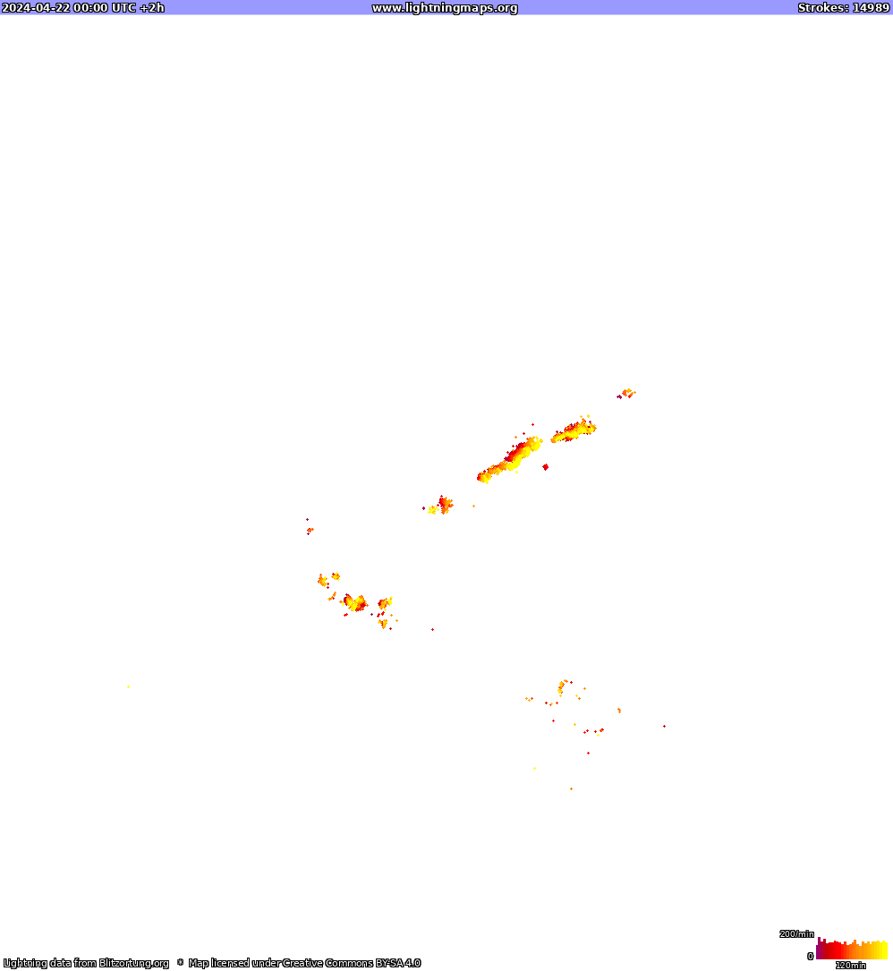 Mapa blesků North America 22.04.2024 (Animace)