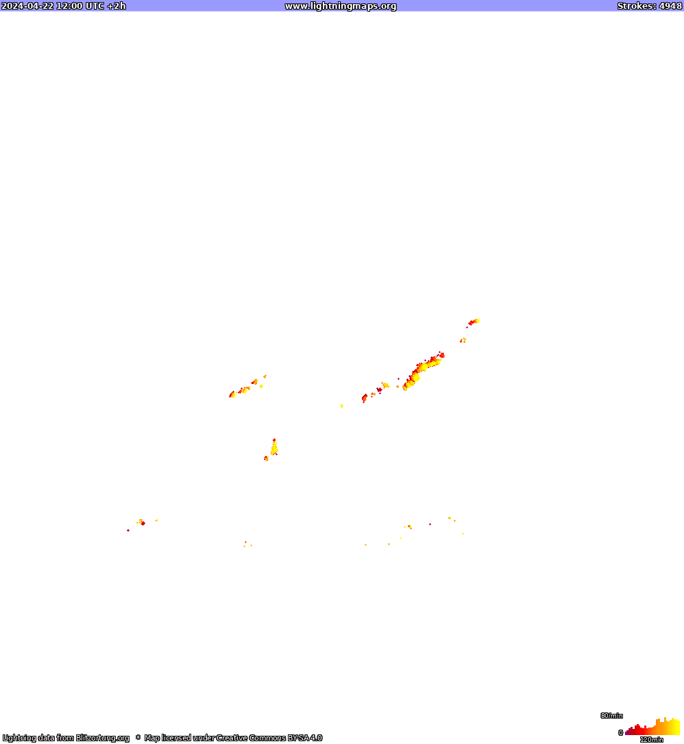 Lightning map North America 2024-04-22 (Animation)