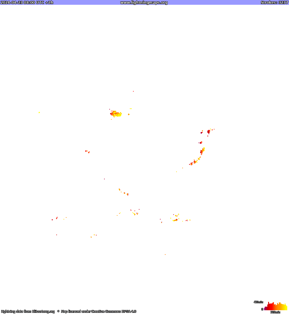 Lightning map North America 2024-04-23 (Animation)