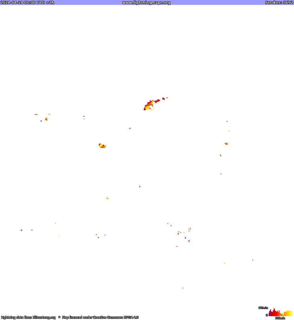 Lightning map North America 2024-04-24 (Animation)