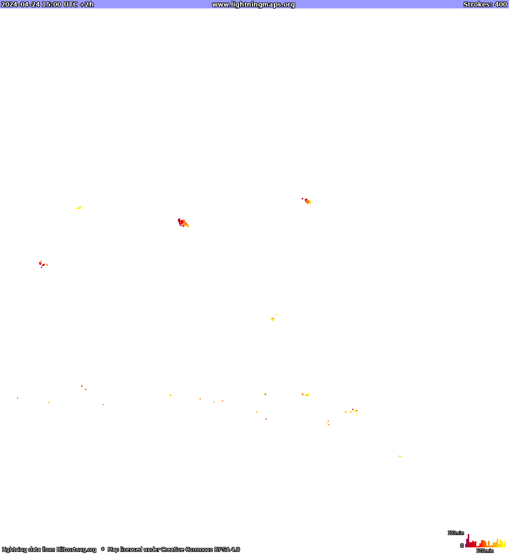 Mapa wyładowań Ameryka Północna 2024-04-24 (Animacja)