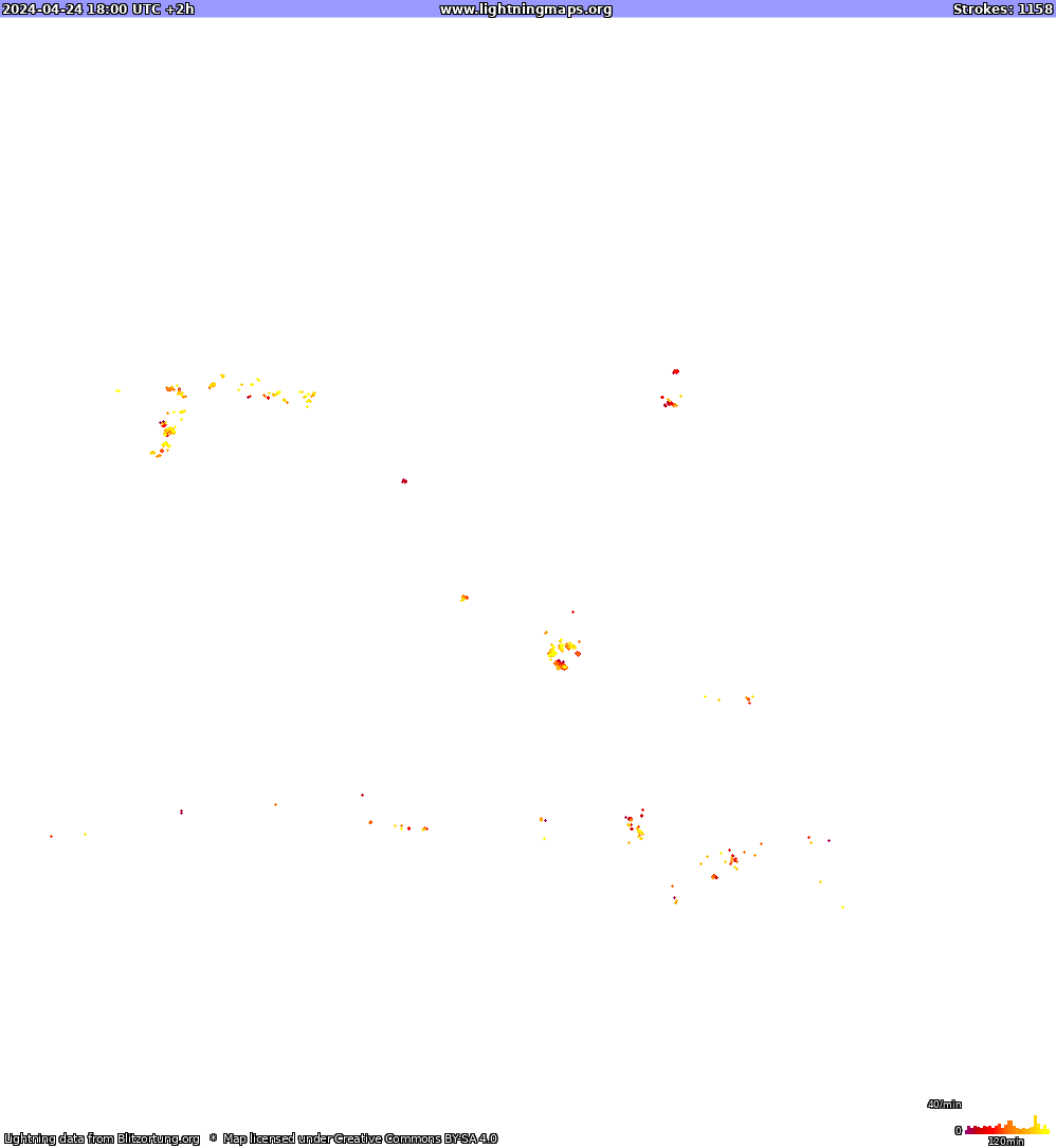 Карта блискавок Північна Америка 24.04.2024 (Анімація)