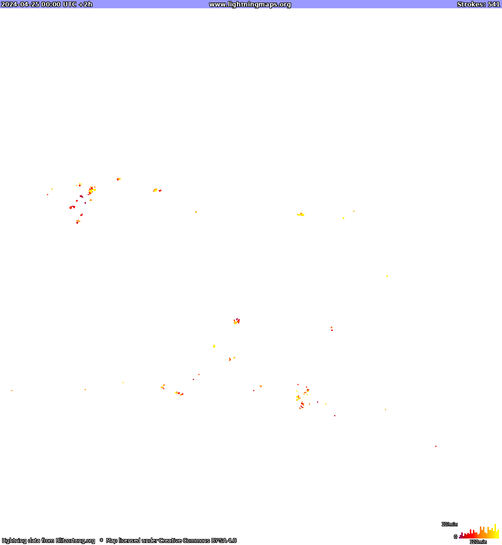 Mappa dei fulmini North America 25.04.2024 (Animazione)