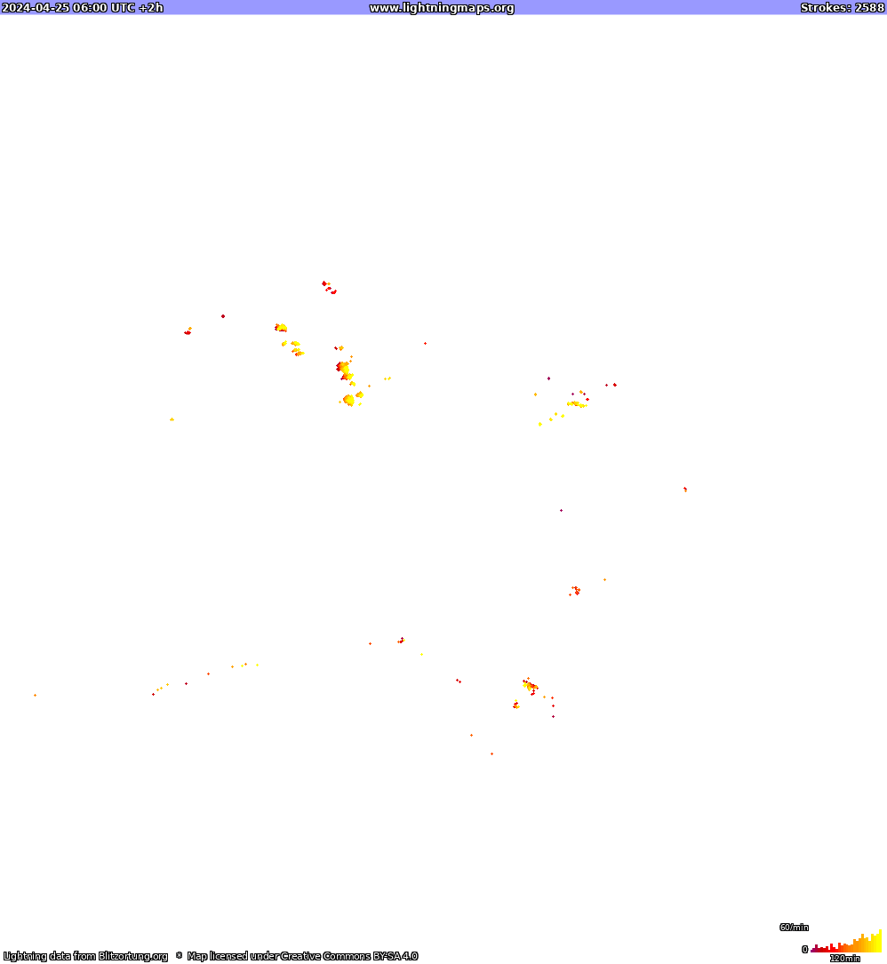 Lightning map North America 2024-04-25 (Animation)