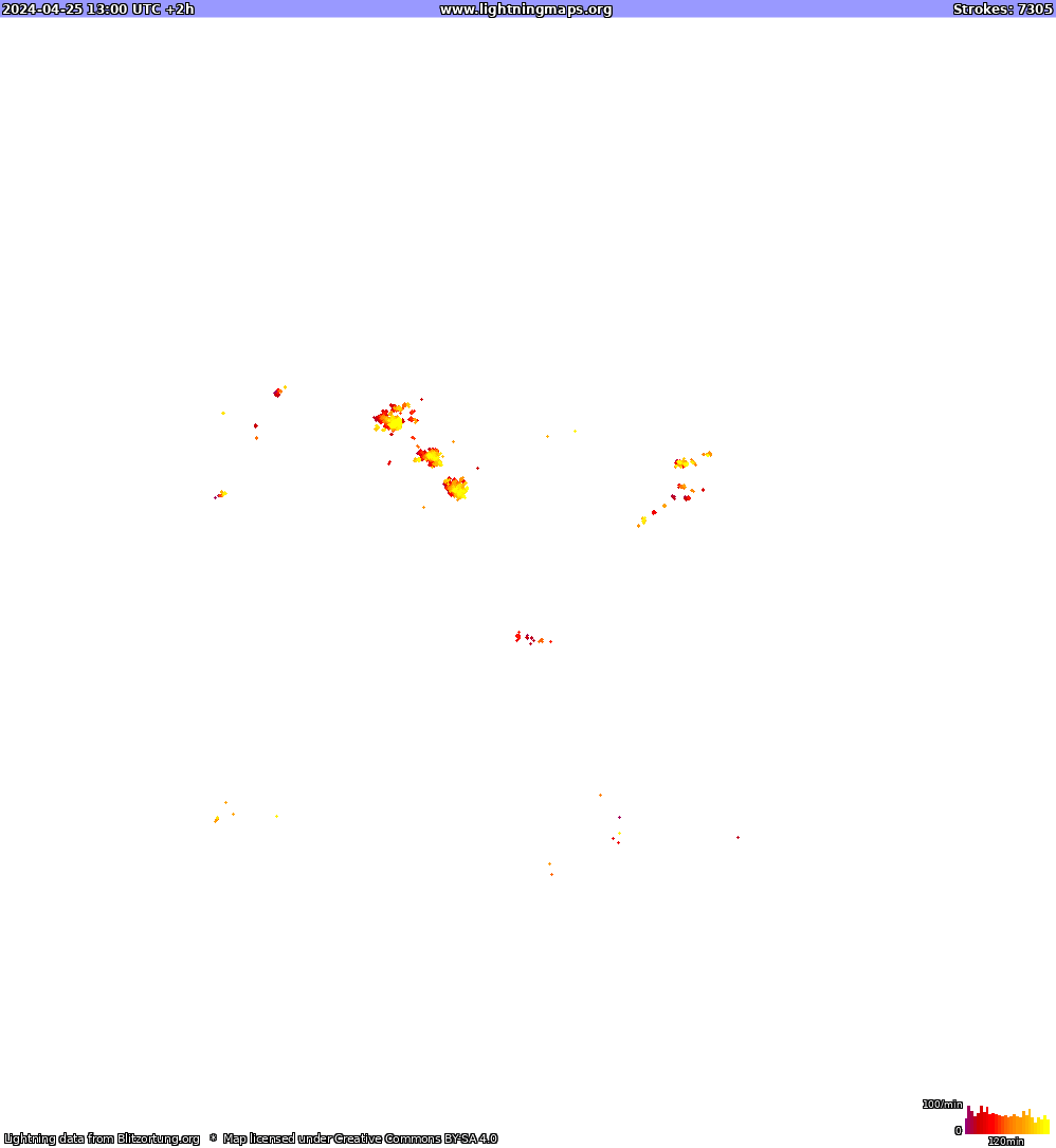 Carte de la foudre North America 25/04/2024 (Animation)