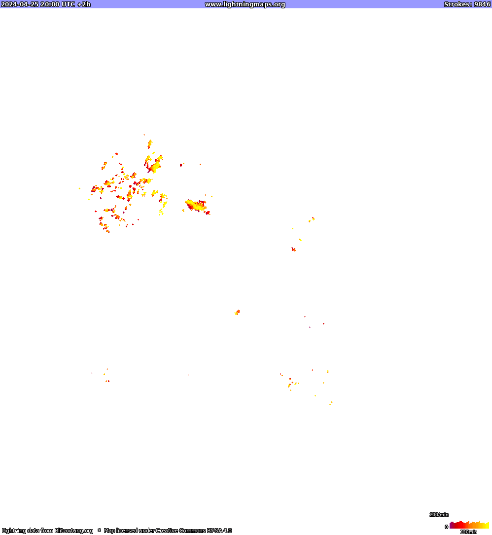 Mapa blesků North America 25.04.2024 (Animace)