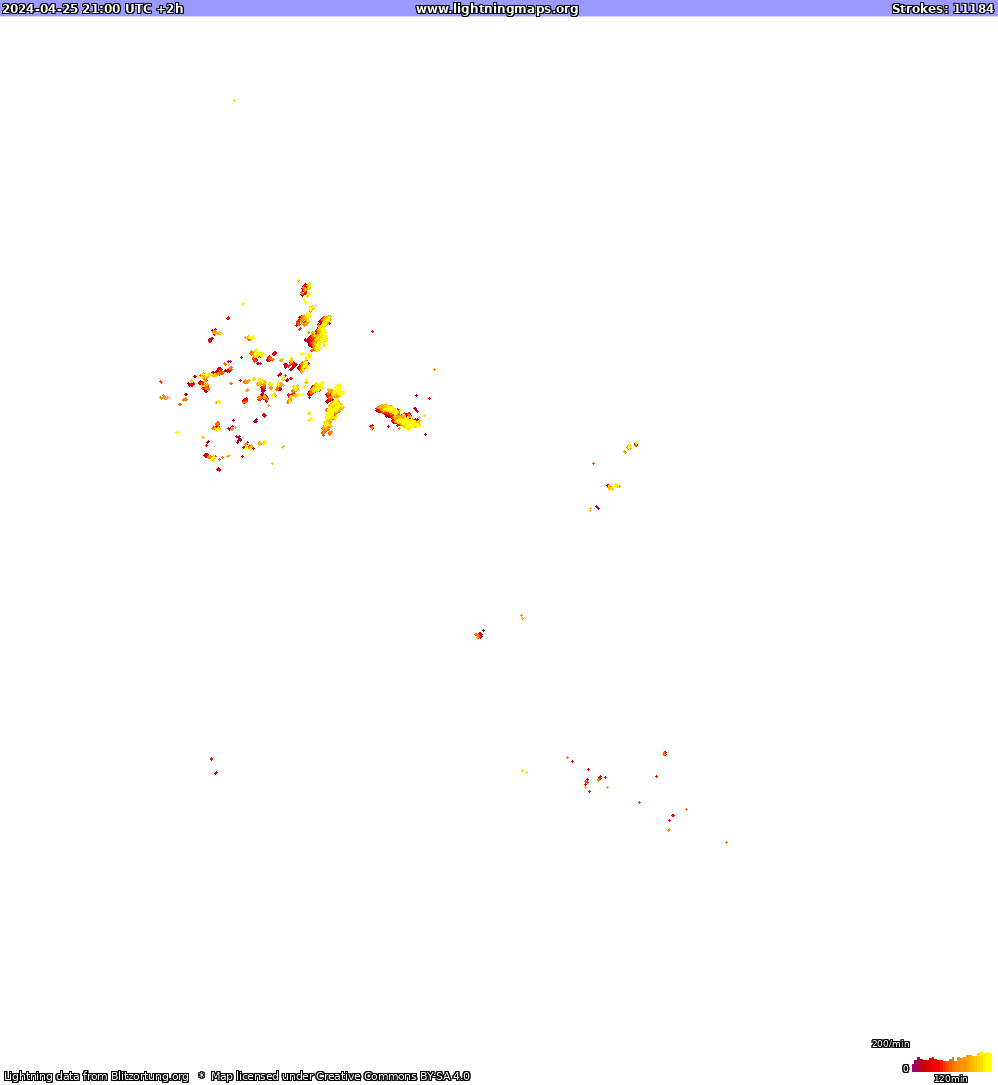 Mapa bleskov North America 25.04.2024 (Animácia)