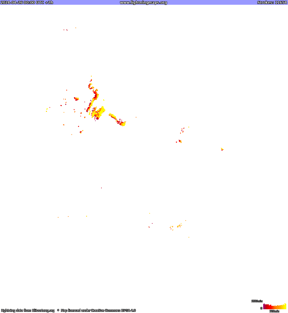 Mapa blesků North America 26.04.2024 (Animace)