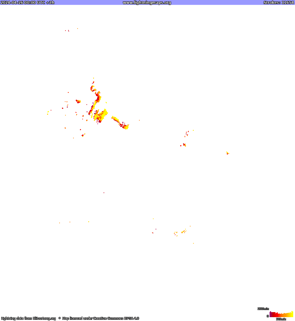 Carte de la foudre North America 26/04/2024 (Animation)