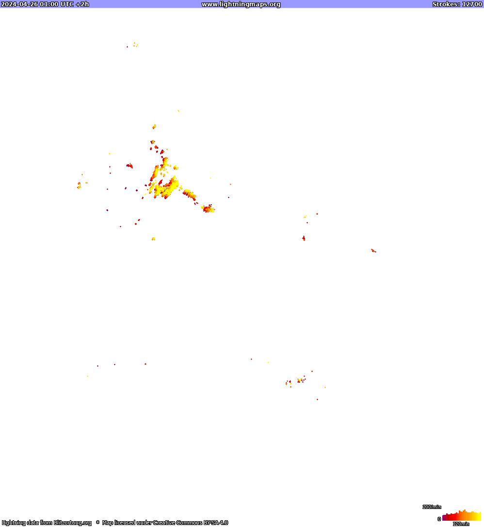Mappa dei fulmini North America 26.04.2024 (Animazione)