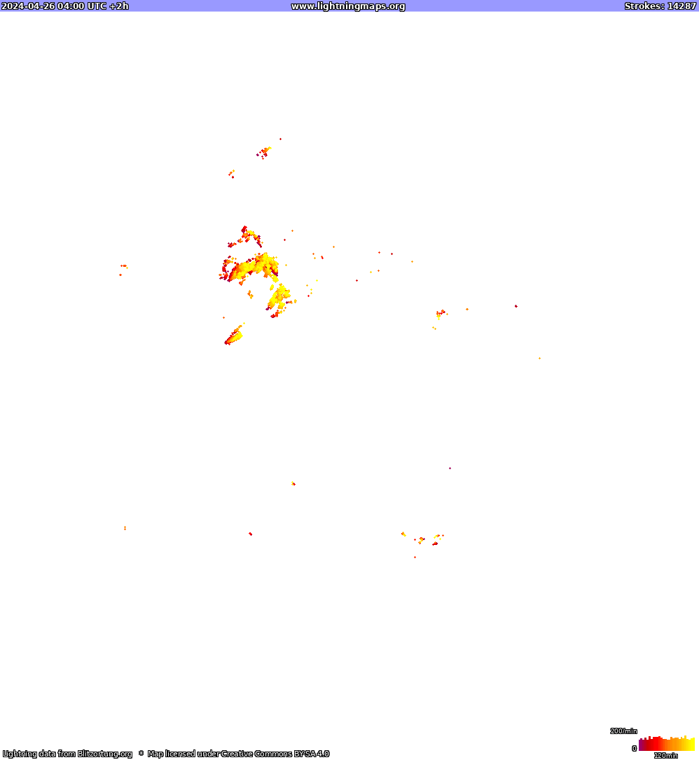 Карта блискавок Північна Америка 26.04.2024 (Анімація)