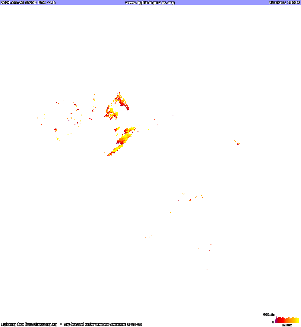 Carte de la foudre North America 26/04/2024 (Animation)