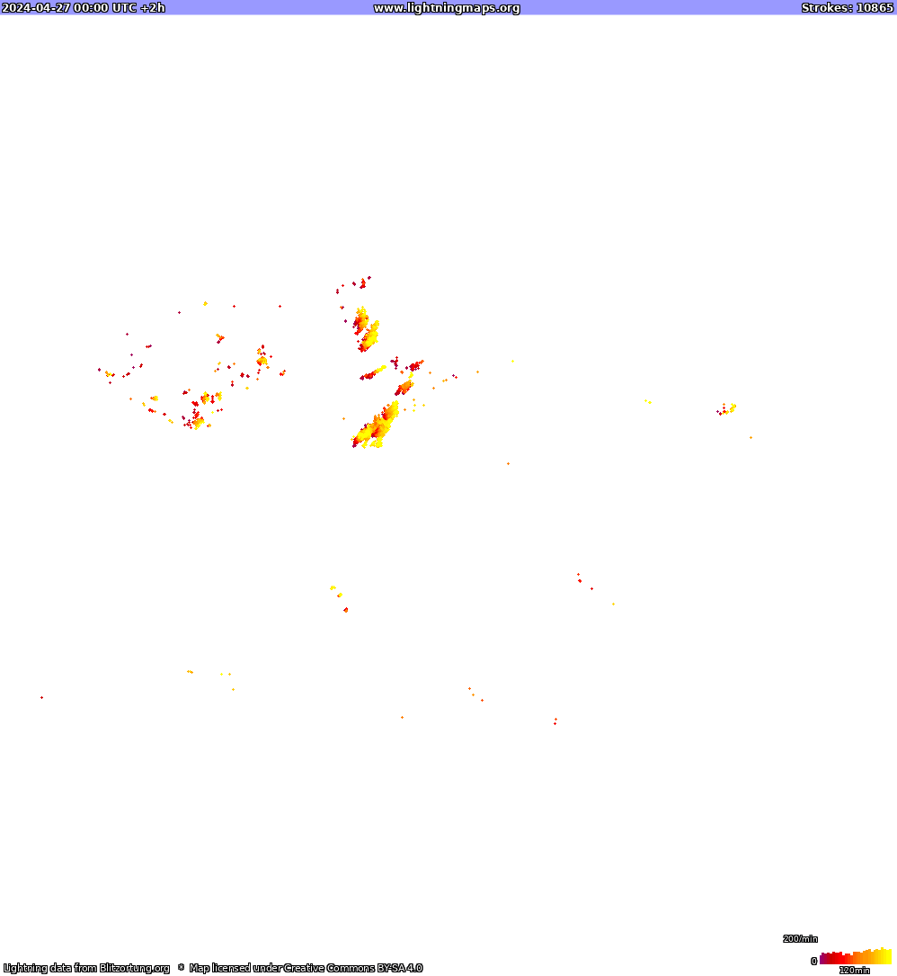 Mapa wyładowań Ameryka Północna 2024-04-27 (Animacja)