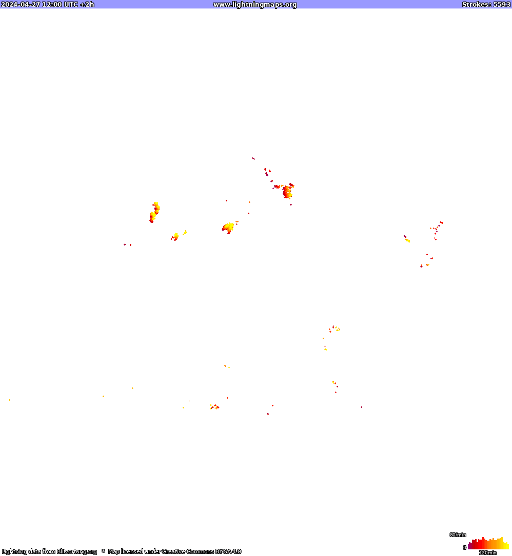 Lightning map North America 2024-04-27 (Animation)