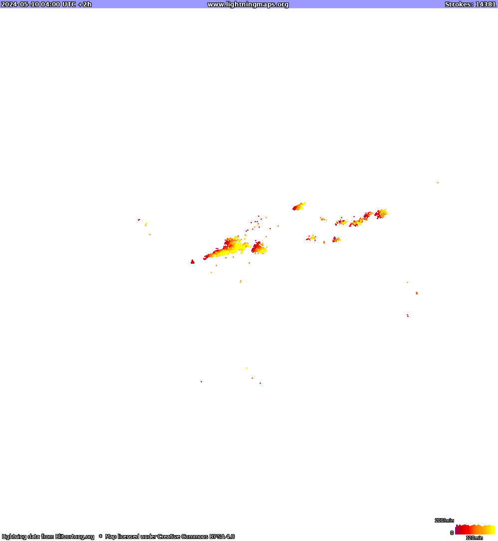 Lightning map North America 2024-05-10 (Animation)