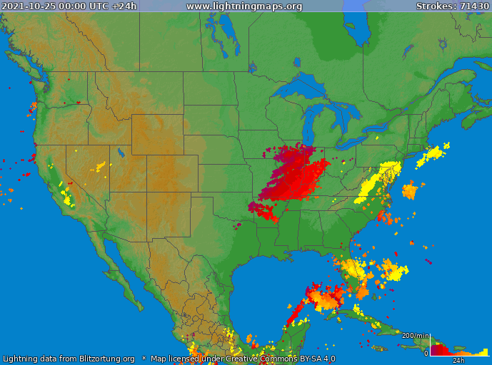 Lightning map USA 2021-10-25