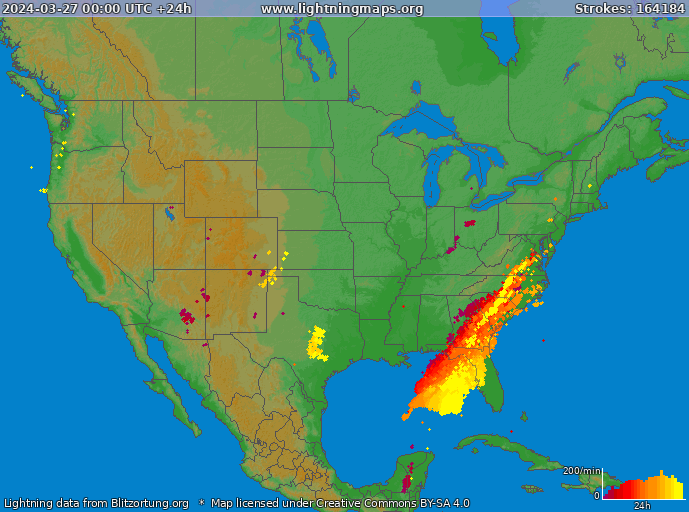Lightning map USA 2024-03-27