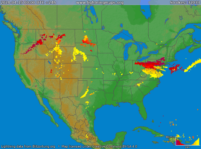 Carte de la foudre USA 15/04/2024