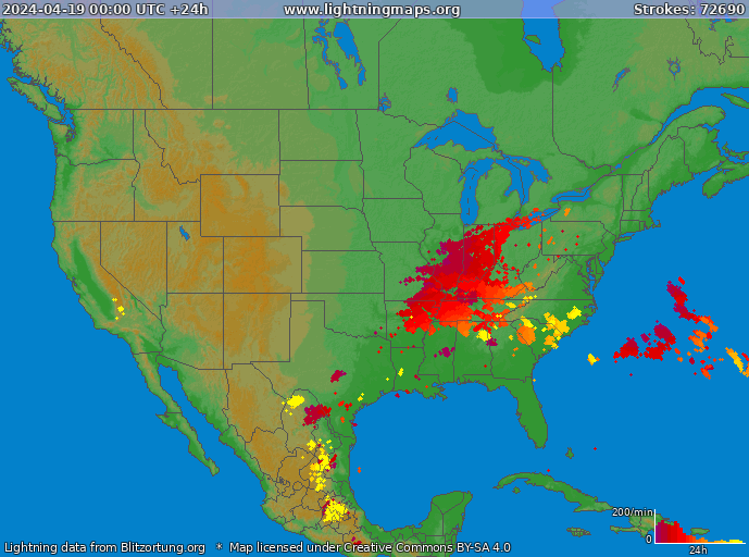Mappa dei fulmini USA 19.04.2024