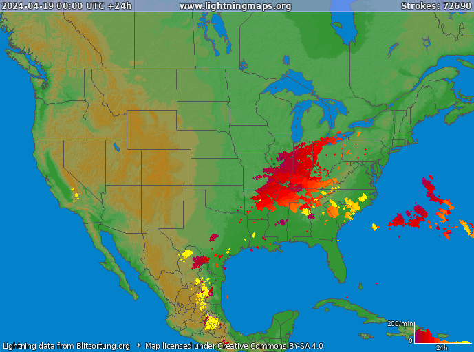 Carte de la foudre USA 19/04/2024