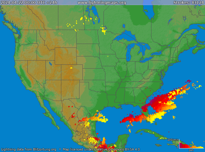 Lightning map USA 2024-04-22