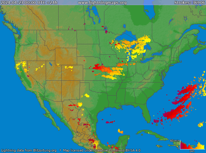 Lightning map USA 2024-04-23