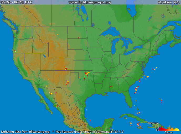 Lightning map USA 2015-09-19 04:30:07 UTC