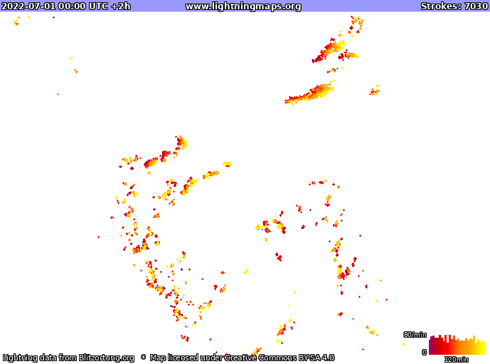 Mapa blesků USA 01.07.2022 (Animace)
