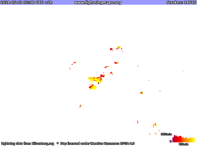 Mappa dei fulmini USA 01.05.2024 (Animazione)