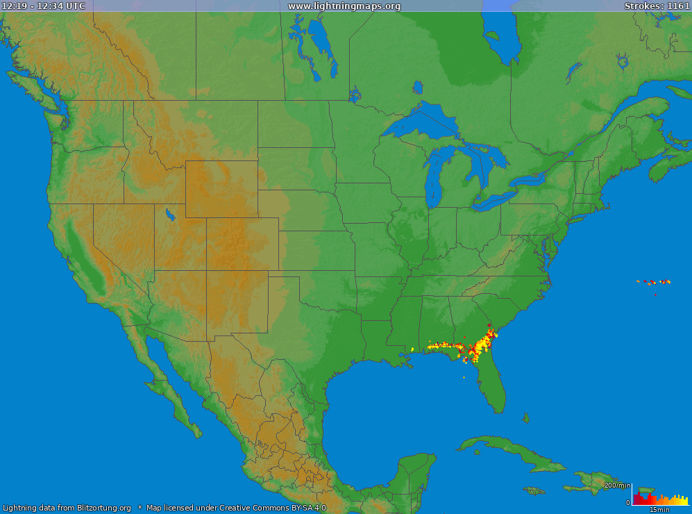 Mapa blesků USA (Big) 28.04.2024 20:08:59 UTC