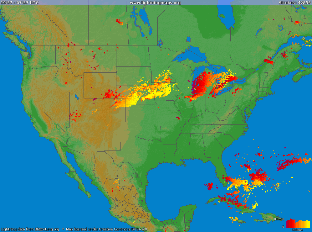 Carte de la foudre USA (Big) 08/06/2024 00:33:03 UTC