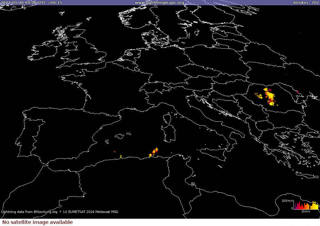 Lightning map Sat: Europe Clouds + Rain 2022-05-26