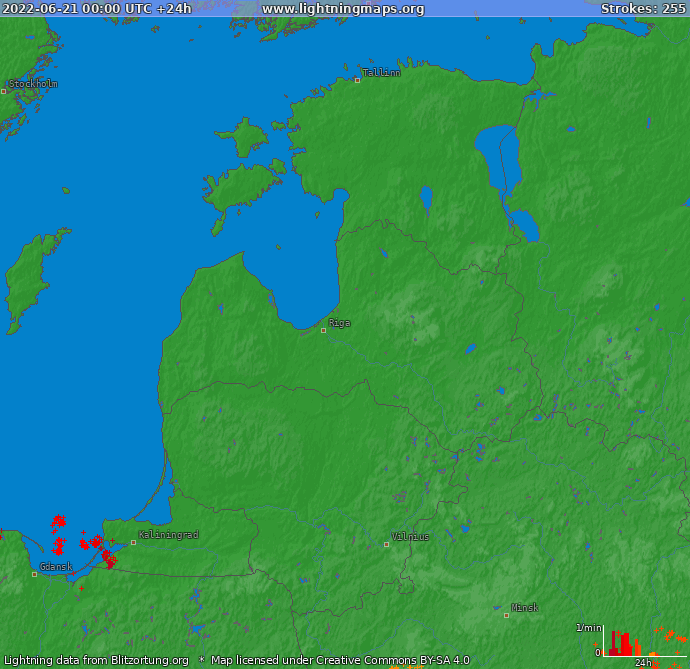 Carte de la foudre Baltic States 21/06/2022