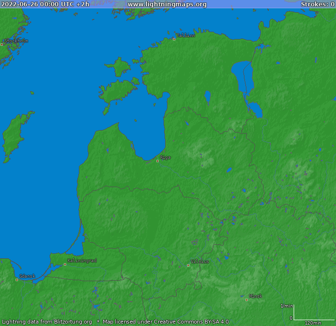Mapa bleskov Baltické štáty 26.06.2022 (Animácia)
