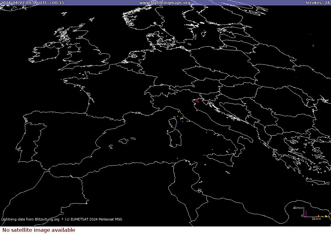 Lightning map Sat: Europe Clouds + Rain 2024-04-22
