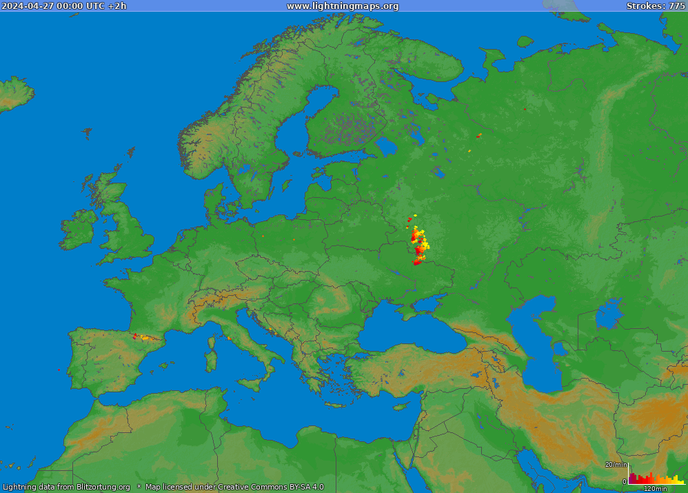 Bliksem kaart Europe (Big) 27.04.2024 (Animatie)