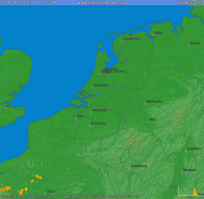 Lightning map Benelux 2024-04-28