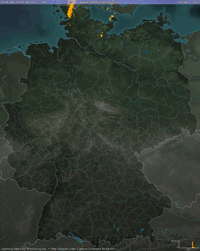 Mappa dei fulmini Germania 28.04.2024