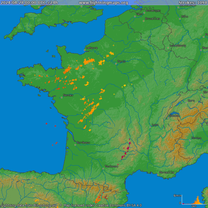 Карта блискавок Франція 28.04.2024
