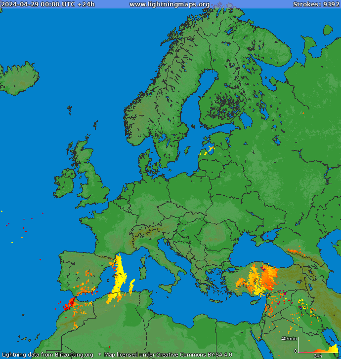 Lightning map Europe 2024-04-29
