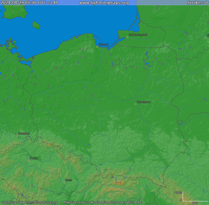 Lightning map Poland 2024-04-29