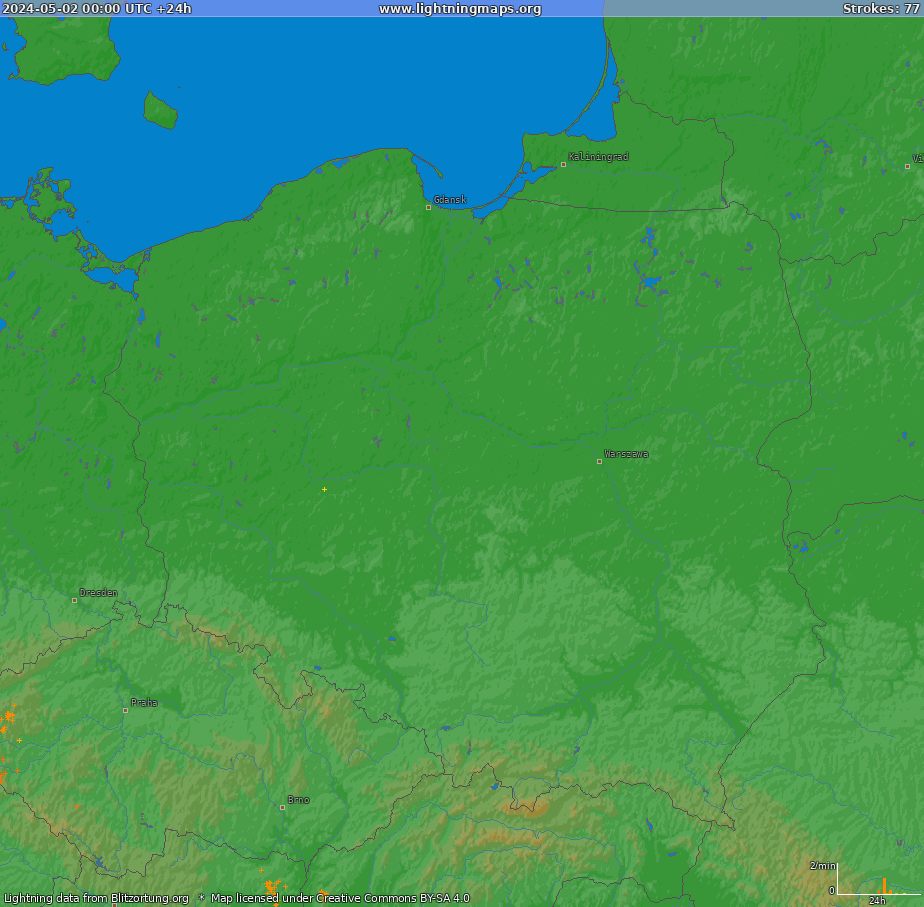 Mappa dei fulmini Poland (Big) 02.05.2024