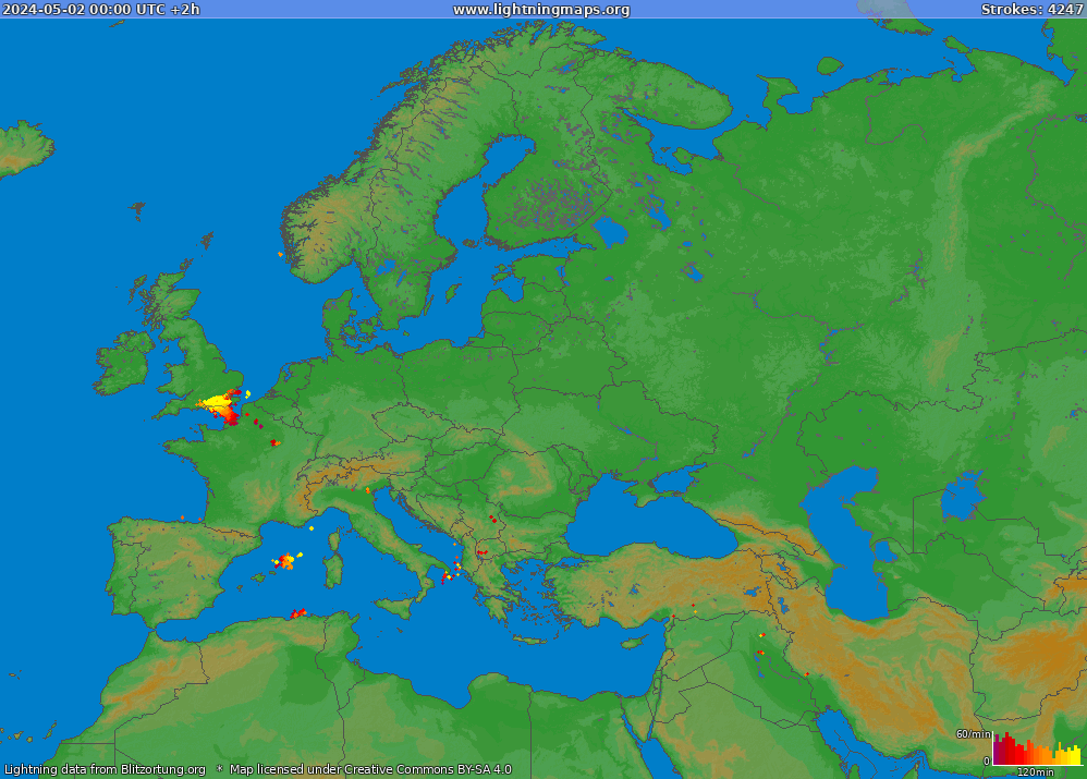 Карта блискавок Europe (Big) 02.05.2024 (Анімація)