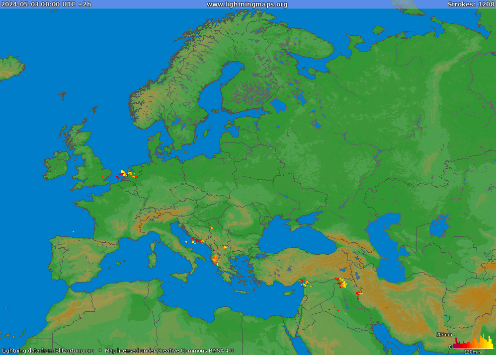 Bliksem kaart Europe (Big) 03.05.2024 (Animatie)
