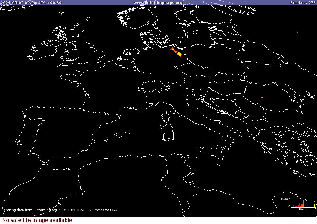 Mappa dei fulmini Sat: Europe Clouds + Rain 05.05.2024 (Animazione)