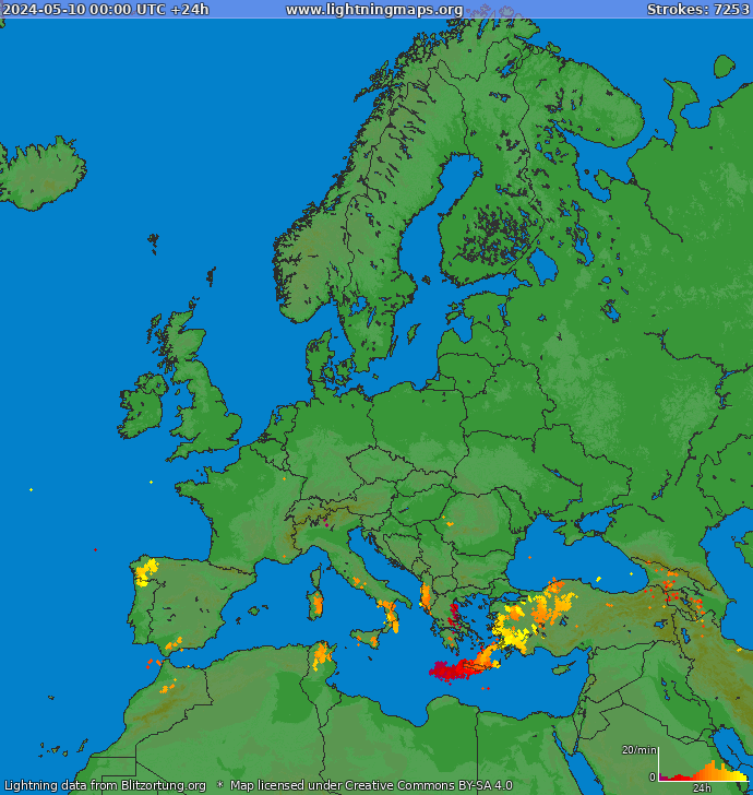 Bliksem kaart Europa 10.05.2024