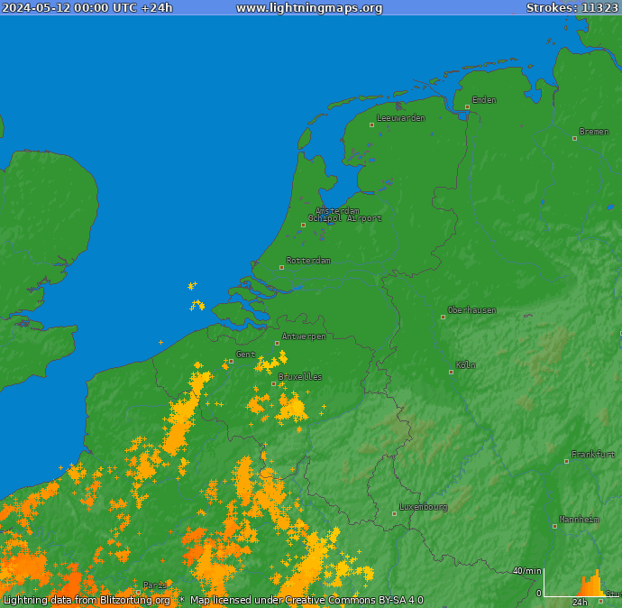 Lightning map Benelux 2024-05-12